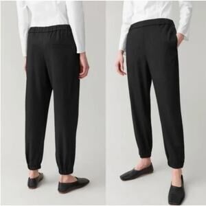 COS Elasticated Wool-Mix Crepe Pull On Jogger Trousers Pant in Black sz. 4